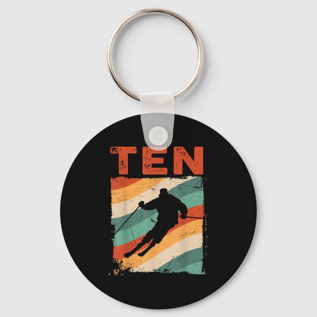 10th Birthday Retro Ski Skiing 10 Year Old Boys Gi Keychain (Front)