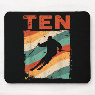 10th Birthday Retro Ski Skiing 10 Year Old Boys Gi Mouse Pad