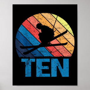 10th Birthday Retro Ski Skiing 10 Year Old Boys Gi Poster