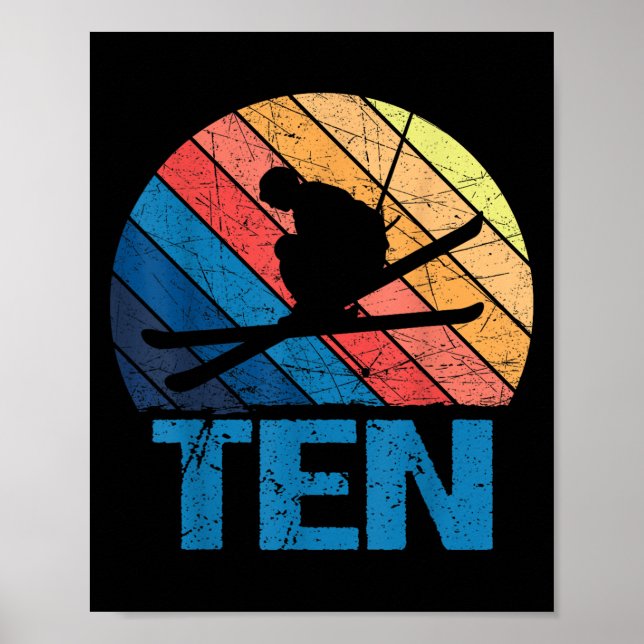 10th Birthday Retro Ski Skiing 10 Year Old Boys Gi Poster (Front)
