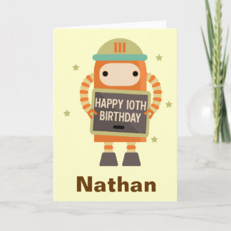10th Birthday Robot vintage personalized card