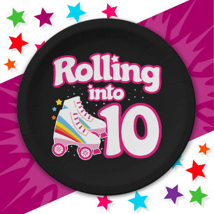 10th Birthday Roller Skating 10 Years Old Skate Paper Plate