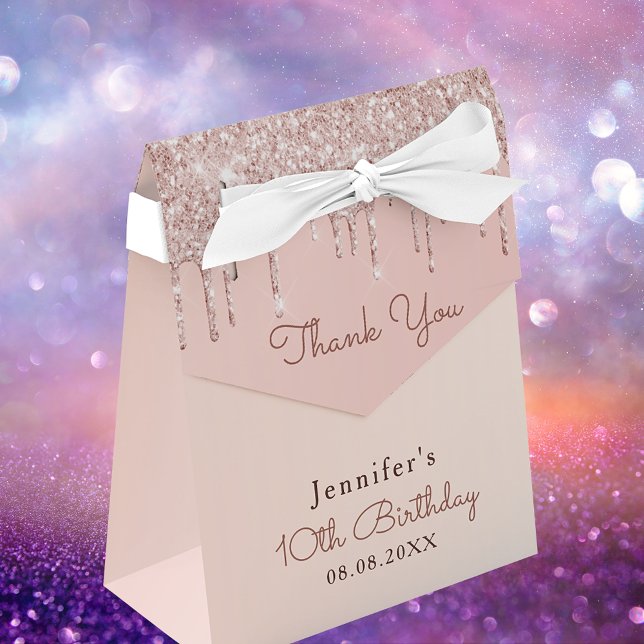 10th birthday rose gold glitter glam thank you favor box (Creator Uploaded)