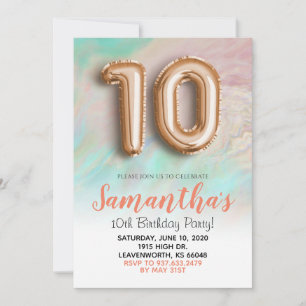 10th Birthday Rose Gold Marble Invitation