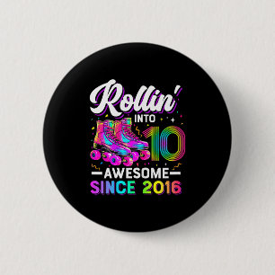 10th Birthday Shirt Girl 10 Year Old Roller Skate  2 Inch Round Button