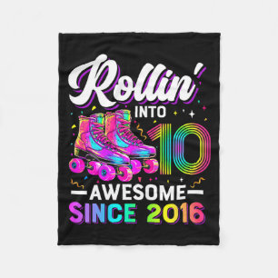 10th Birthday Shirt Girl 10 Year Old Roller Skate  Fleece Blanket