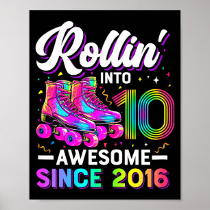 10th Birthday Shirt Girl 10 Year Old Roller Skate Poster