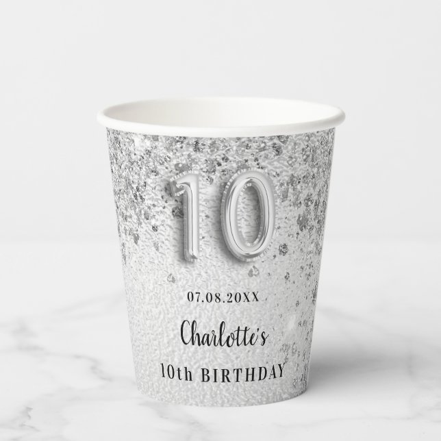 10th Birthday silver name girl Paper Cups (Back)