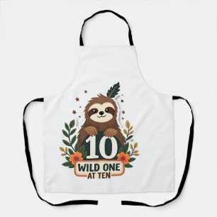 10th Birthday Sloth Vintage Wild One Shirt Apron