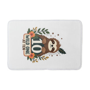10th Birthday Sloth Vintage Wild One Shirt Bath Mat