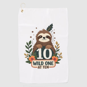 10th Birthday Sloth Vintage Wild One Shirt Golf Towel