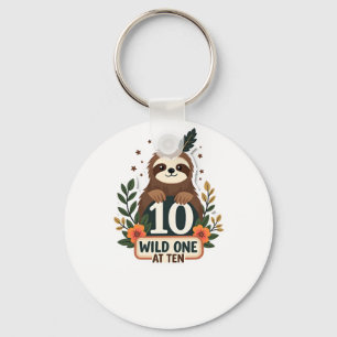 10th Birthday Sloth Vintage Wild One Shirt Keychain