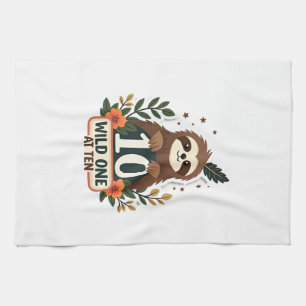 10th Birthday Sloth Vintage Wild One Shirt Kitchen Towel
