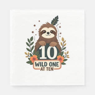 10th Birthday Sloth Vintage Wild One Shirt Napkin
