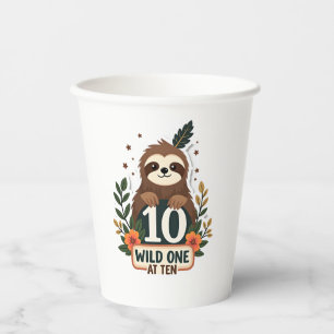 10th Birthday Sloth Vintage Wild One Shirt Paper Cups