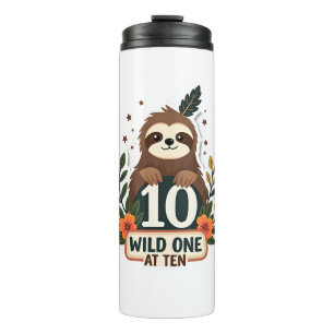 10th Birthday Sloth Vintage Wild One Shirt Thermal Tumbler