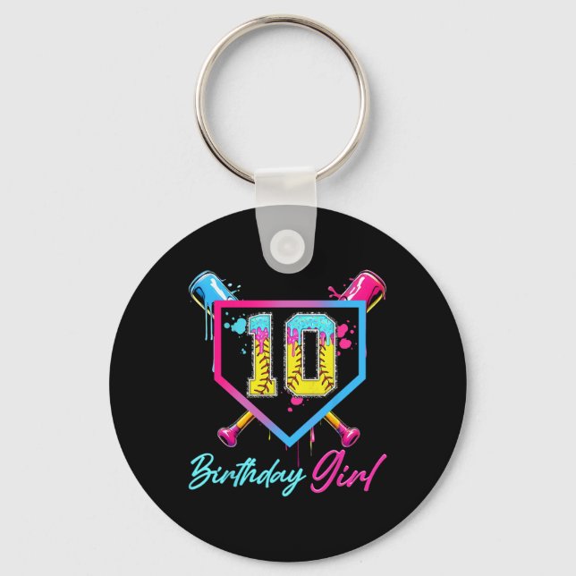 10th Birthday Softll Ice Cream Drip 10 Year Old Bd Keychain (Front)