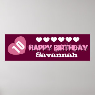 10th Birthday Star Banner Custom Name V02A HEARTS Poster