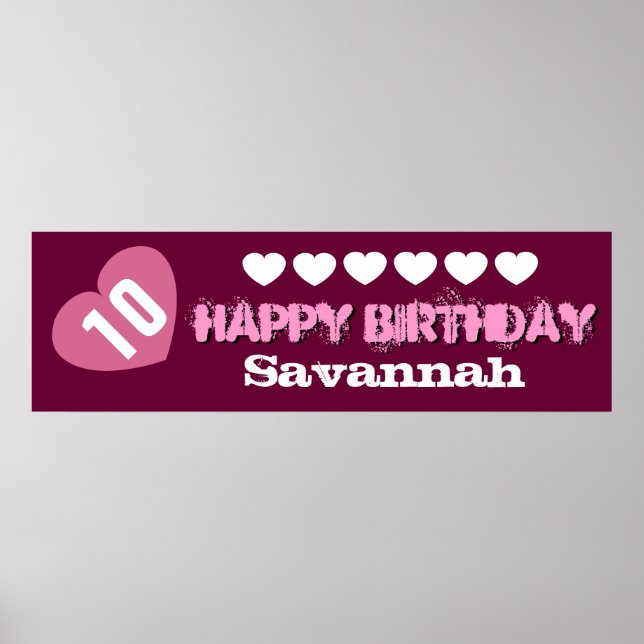 10th Birthday Star Banner Custom Name V02A HEARTS Poster (Front)
