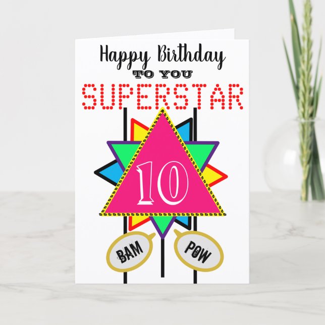 10th Birthday Superstar Pink Triangle Edit AGE Card (Front)