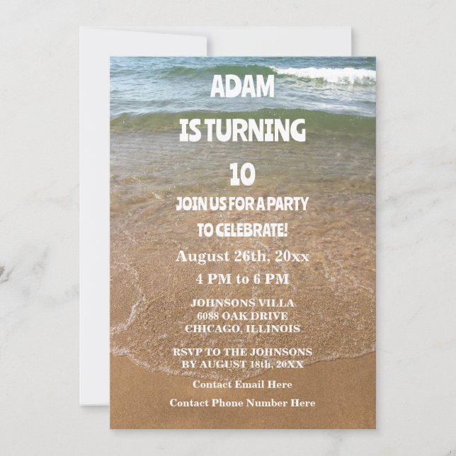 10th Birthday Tenth Ocean Sandy Beach Party Custom Invitation (Front)