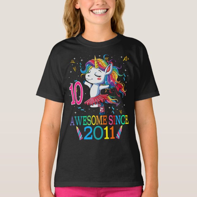 10th Birthday Unicorn Awesome Since 2011 T-Shirt (Front)