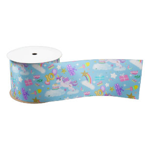 10th Birthday Unicorn Pattern Satin Ribbon