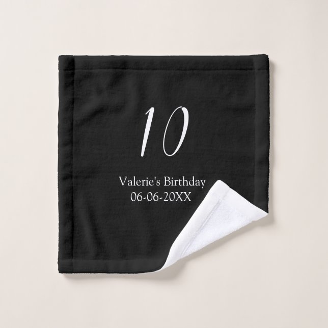 10th birthday white black name date calligraphy  (Gant de toilette)