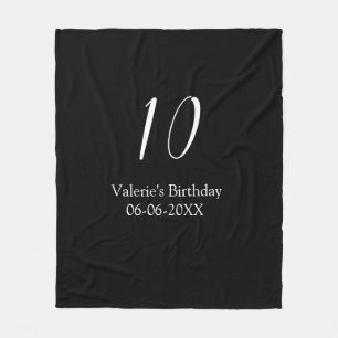 10th birthday white black name date calligraphy  fleece blanket