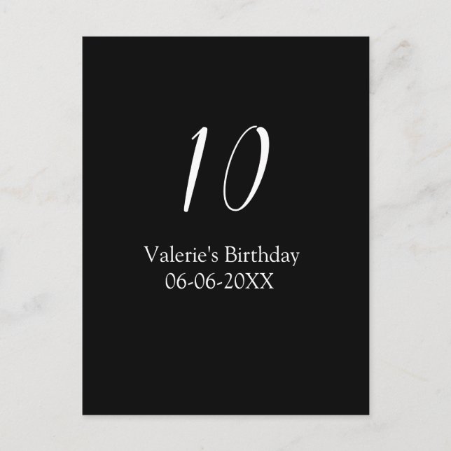 10th birthday white black name date calligraphy  postcard (Front)