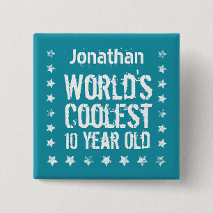 10th Birthday World's Coolest 10 Year Old Teal T25 2 Inch Square Button