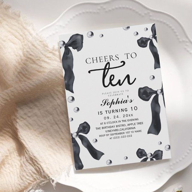 10th Black Bow Birthday Party Invitation (Creator Uploaded)