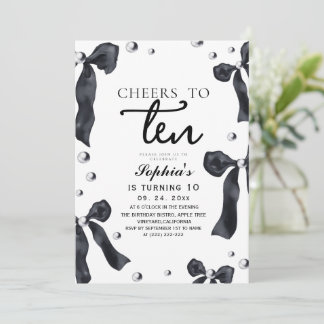 10th Black Bow Birthday Party Invitation