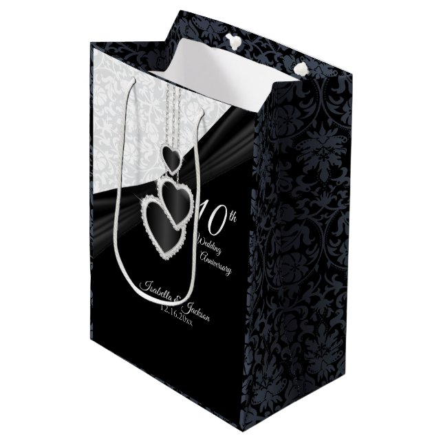 10th Black Onyx and White Anniversary - Medium Gift Bag (Front Angled)
