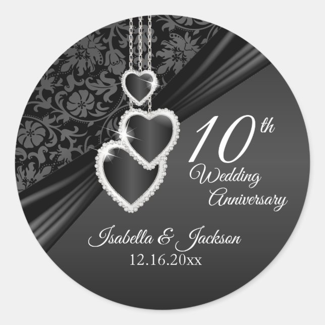 10th Black Onyx Wedding Anniversary Classic Round  Sticker (Front)