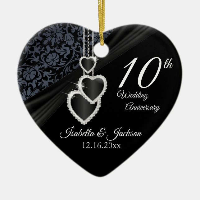 10th Black Onyx Wedding Anniversary with Photo Ceramic Ornament (Front)