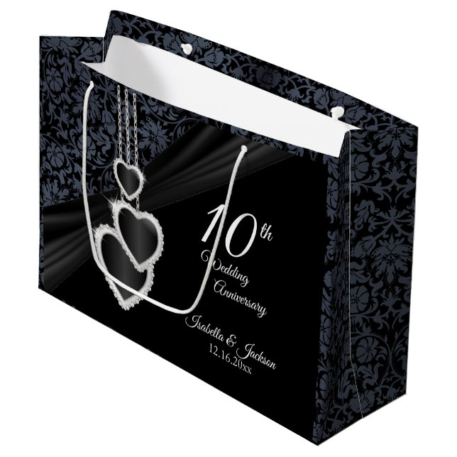 10th Black Onyx & White  Anniversary - Large Gift Bag (Front Angled)