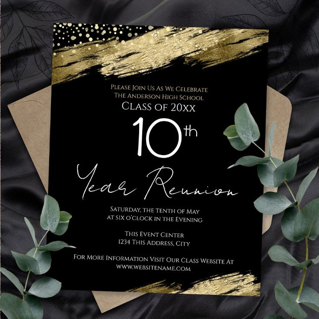 10th Class Reunion Budget Gold Black Invitation (Creator Uploaded)