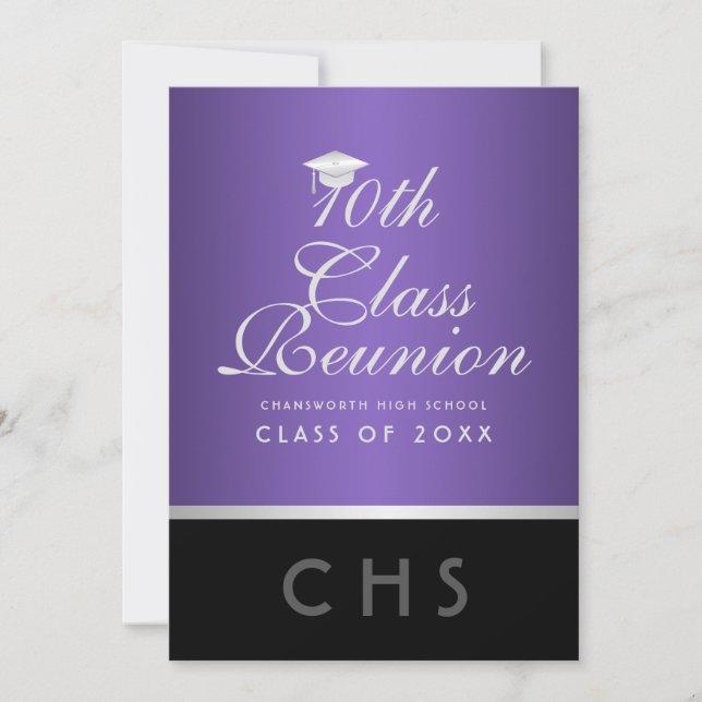 10th Class Reunion Minimalist Purple Silver Black Invitation (Front)