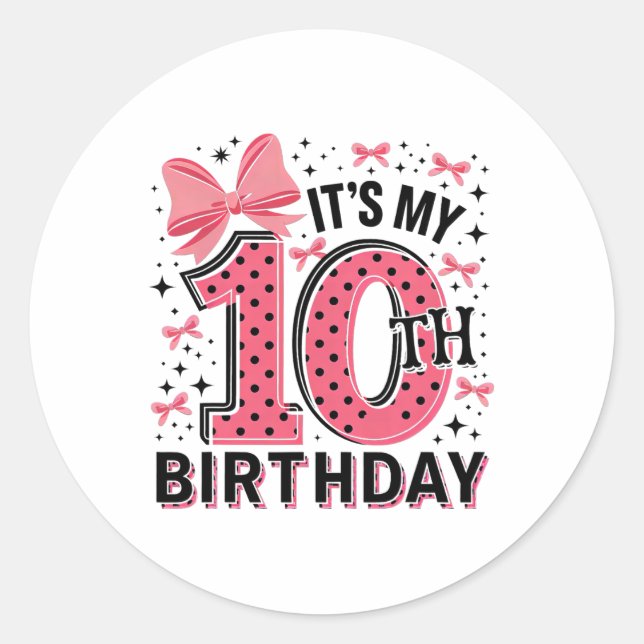 10th Coquette Birthday Girl 10 Years Old Girl Coqu Classic Round Sticker (Front)