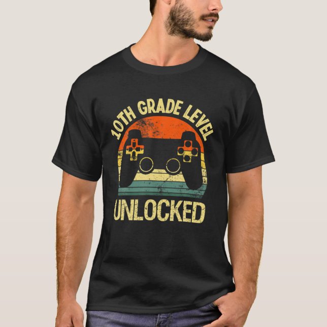 10Th Grade Level Unlocked Back To School Video Gam T-Shirt (Front)