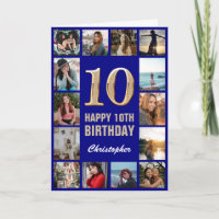 10th Happy Birthday Navy Blue & Gold Photo Collage