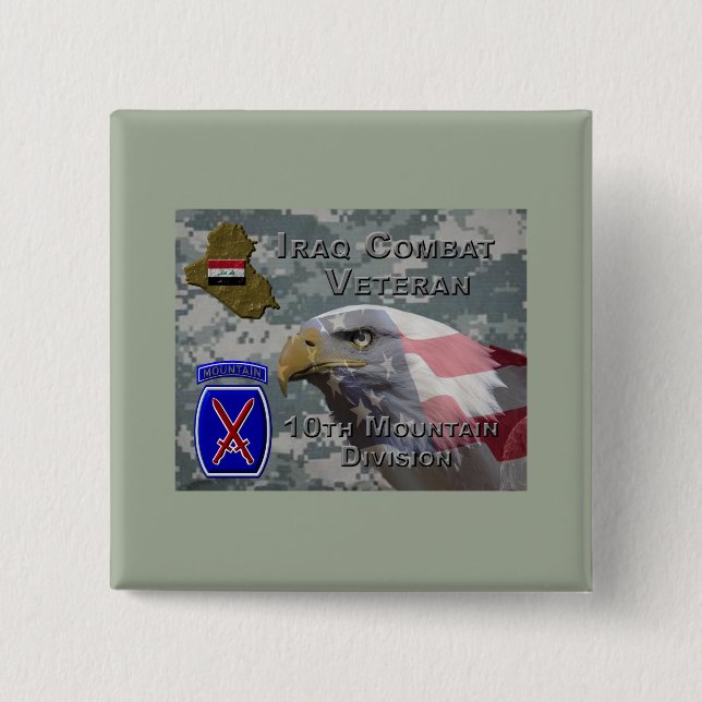 10th Mountain Div Iraq Combat Veteran 2 Inch Square Button (Front)