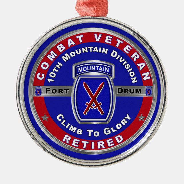 10th Mountain Division Retired Christmas   Metal Ornament (Front)