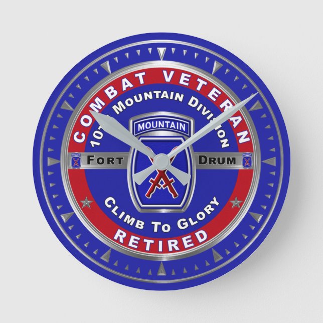 10th Mountain Division Retired Combat Veteran Round Clock (Front)