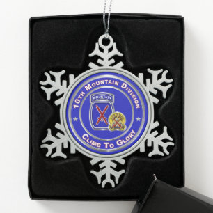 10th Mountain Division Snowflake Pewter Christmas Ornament