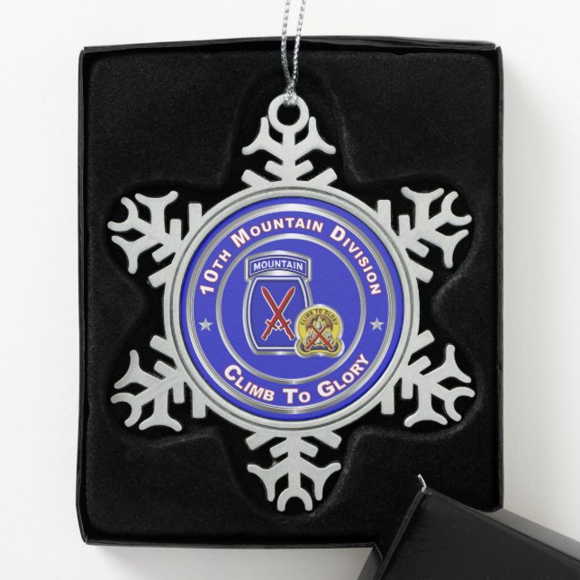 10th Mountain Division  Snowflake Pewter Christmas Ornament (Box)