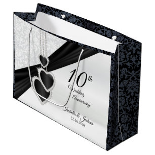 10th Onyx and White Wedding Anniversary - Large Gift Bag