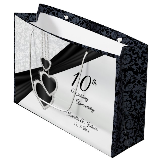 10th Onyx and White Wedding Anniversary - Large Gift Bag (Front Angled)