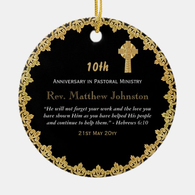 10th Ordination Anniversary Personalized Scripture Ceramic Ornament (Front)